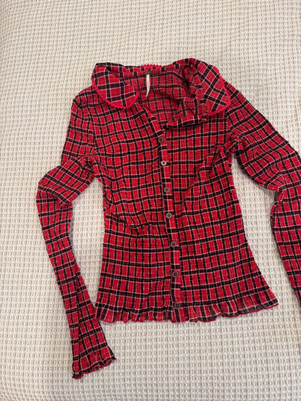Free People Red and Black Plaid Top